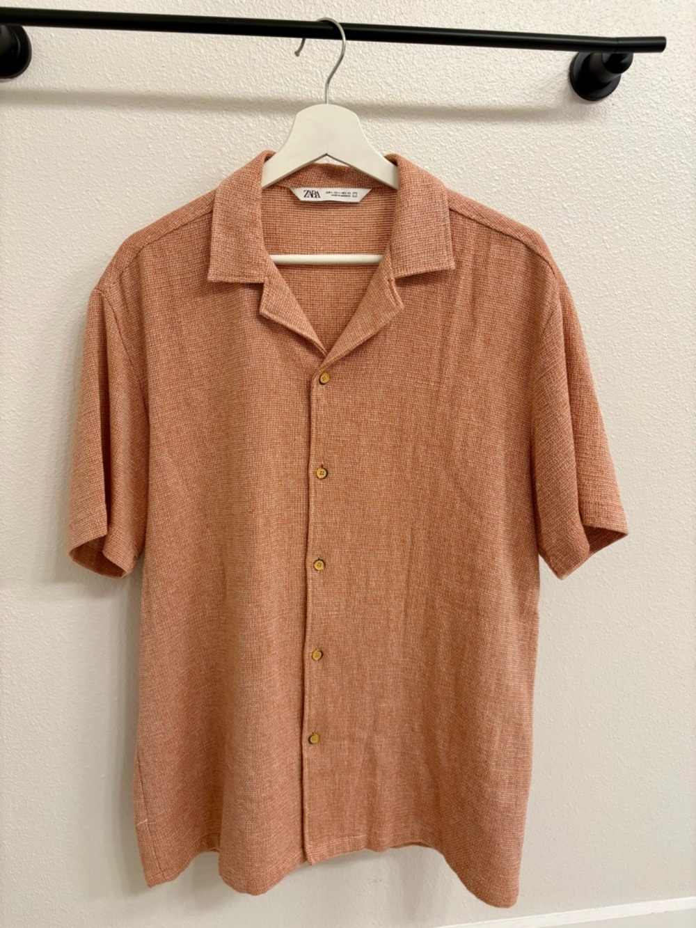 Zara Men Casual Short-Sleeve Button-Down Shirt - Rust Orange